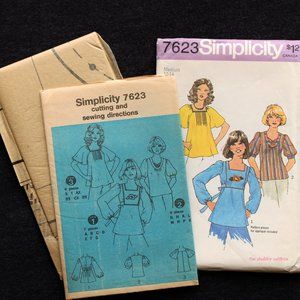 Vtg Simplicity #7623 Sewing Pattern Boho 1970s Smock Top Hippie UNCUT 34-36 Bust